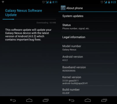 Galaxy Nexus Android 4.0.2 Galaxy Nexus GSM   Android 4.0.2 OTA update now available